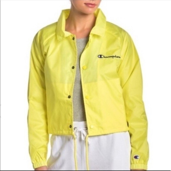 Champion Sports NWOT Cropped Coaches Rain Jacket Bright Yellow Color Pop XS - Picture 1 of 6